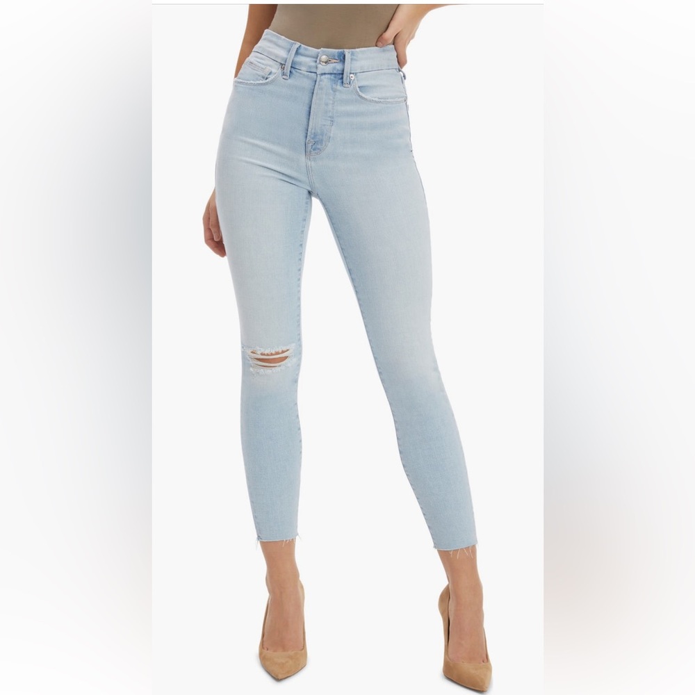 NEW Good American Good Waist Crop Raw Edge Jeans, Size 4